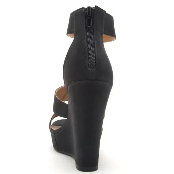 COPY - Women's Black Nubuck Metal Ring Wedge Sand… - Picture 3 of 4